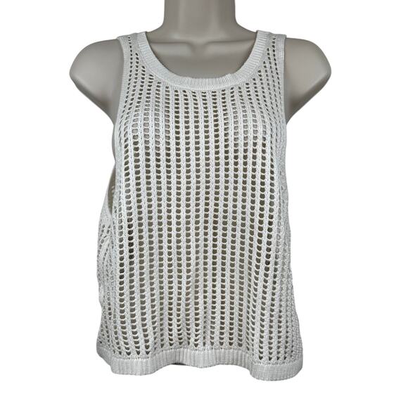 Love Tree Open Knit Top Blouse Sleeveless Cream Large Boho Festival Beach Hippie - Picture 3 of 11